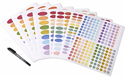 Color Coding Essential Oil Bottle Labels set, 8 sheet of 522 labels (Including 3 size Ovals, Round Circles, free thin marker)