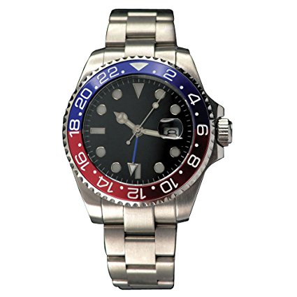 43mm Parnis Sapphire Glass GMT-MASTER II Automatic Red Blue Bezel Mens Watch