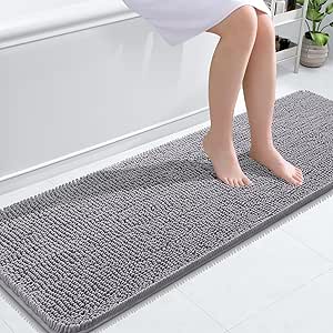 OLANLY Bathroom Rugs 59x20, Extra Soft Absorbent Chenille Bath Rugs, Non-Slip, Dry Quickly, Machine Washable, Bath Mats for Bathroom Floor, Tub and Shower, Grey