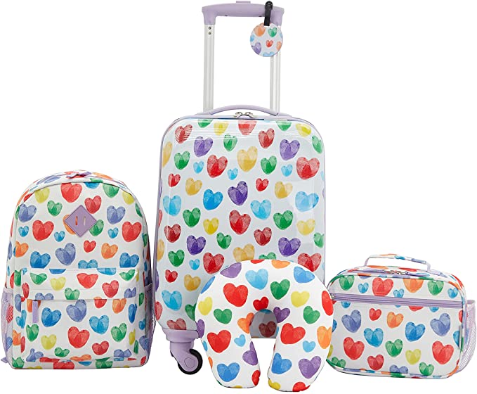 Travelers Club Kids' 5 Piece Luggage Travel Set, Thumbprint Heart