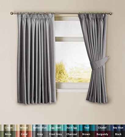 H.Versailtex Solid Thermal Insulated Blackout Pencil Pleat Curtains for Bedroom with Two Free Tiebacks - Grey, Warm Protecting & Noise Reducting, 46" Width x 54" Drop, Set of 2 pieces