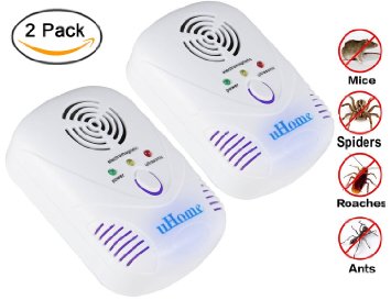 Pest Control, Latest Dual Wave Bands uHome Pest Repellent, the Best Pest Repeller for All Kind of Insects and Rodents, Ultrasonic Pest Control Equipment with Blue Night Light_Set of 2