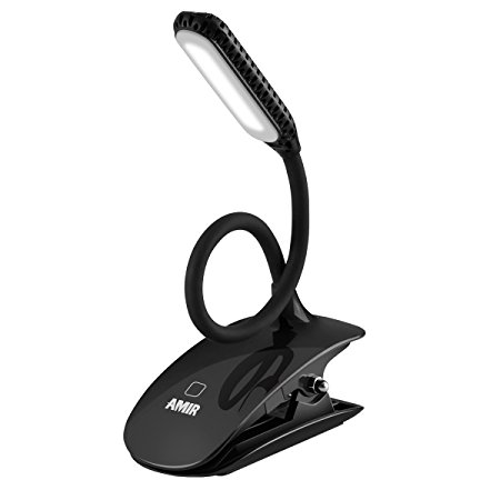Amir Clip Reading Light, Touch Switch 3 Levels Brightness, Full Adjustable Travel Book Light, Gooseneck USB Rechargeable, Portable desk Lamp with Good Eye Protection Brightness, Adapter Not Included