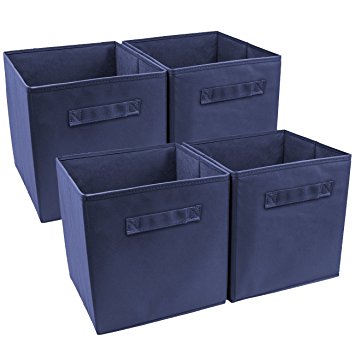 Sorbus Foldable Storage Cube Basket Bin (4 Pack, Navy Blue)