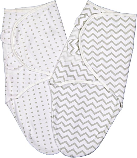 Swaddle Blanket Adjustable Infant Baby Wrap Set 2 Pack by Ely's & Co (4-6 Months, Grey Chevron and Polka Dots)