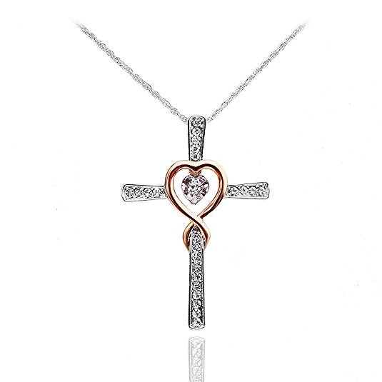 Xingzou Infinity Love of God Women Heart Crystals Cross Pendant Necklace Made with Swarovski Elements
