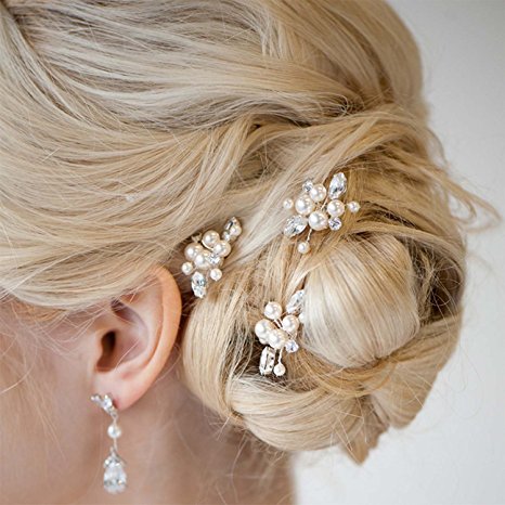 Aukmla Bridal Wedding Hair Pins,Hair Accessories for Women and Girls (Pack of 3)