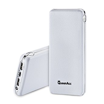QueenAcc 20000mAh Power Bank Portable Phone Charger with LED Flashlight, Dual USB Port External Battery Charger for iPhone Samsung HTC and Most Smartphones Tablets (White)