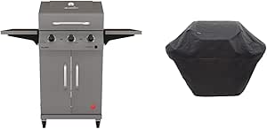 Char-Broil Performance Series Convective 3-Burner Cart Propane Gas Stainless Steel Grill - 463732823 & 3-4 Burner Large Rip-Stop Grill Cover(Black)