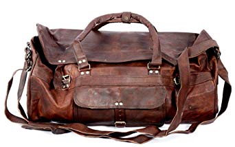 Large Leather 24" Duffel Travel Gym Overnight Weekend Leather Bag Sports Cabin