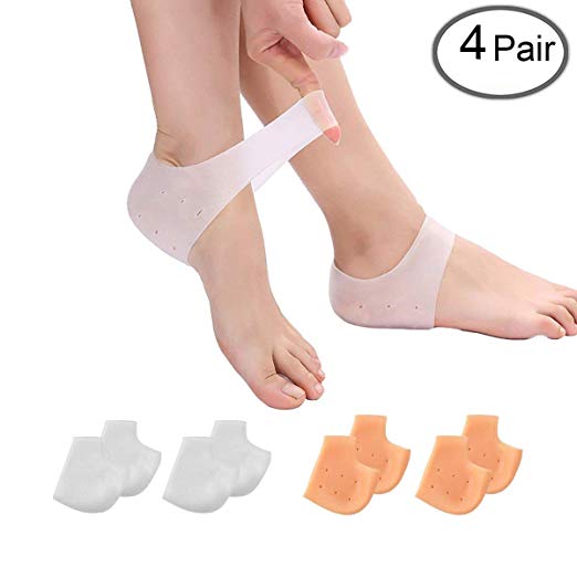 4 Pairs Heel Cushion Foot Sleeve- Gel Heel Sleeves,Breathable Silicone Heel Socks Protectors to Instantly Relieve Pain and Pressure,Heel Spurs, Sore Heel Sore Heel and Achilles Tendonit