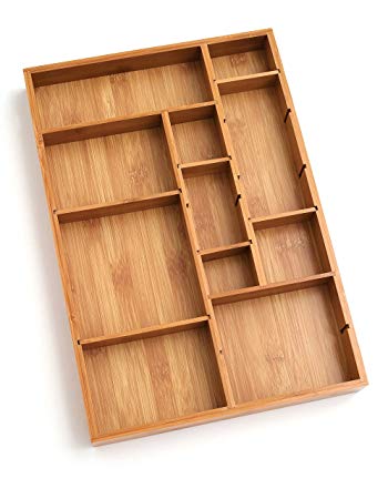 Lipper International 8397 Bamboo Wood Adjustable Drawer Organizer with 6 Removable Dividers, 12" x 17-1/2" x 1-7/8"