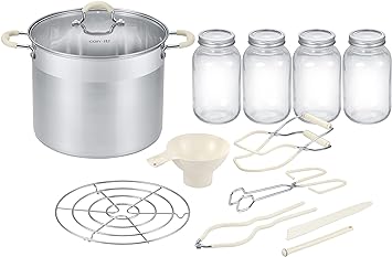 Can-IT by Concord Stainless Steel Canning Pot Set. Includes Canning Rack, Mason Jars, Tongs, Jar Lifter, Funnel, Wrench, Lid Lifter, Mixer/Measurer (Induction Compatible)