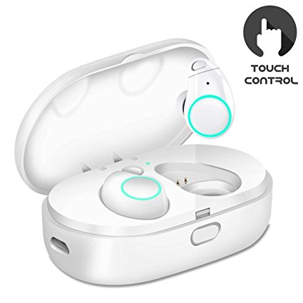 Bluetooth Wireless Earbuds with 800mAh Charging Box, Touch Control Sports Earphones In-Ear IPX5 Waterproof HD Stereo Sweatproof Headphones with Built-in Mic (White   Wall Charger)