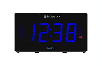 Emerson Smartset Sound Therapy Alarm Clock Radio with White Noise/Nature Sounds 1.8" LED Display Black/Blue, ER100105