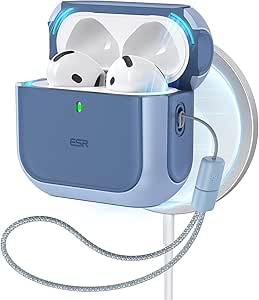 ESR for AirPods 4th Generation Case, Compatible with AirPods 4 Gen (2024) (USB-C), Compatible with MagSafe, Drop Protection Cover with Lanyard, Orbit Hybrid Case, Blue