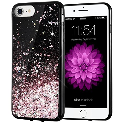 iPhone 7 Case, iPhone 7 Glitter Case Caka [Starry Night Series] Bling Flowing Floating Luxury Liquid Sparkle TPU Bumper Glitter Case for iPhone 6/6S/7/8 (4.7 inch) - (Rosegold)