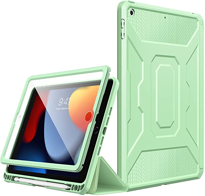 MoKo Case for New iPad 9th Generation 10.2 2021 / iPad 8th Gen 2020 / iPad 7th Gen 2019, iPad 10.2 Case,[Built-in Screen Protector   Pencil Holder] Full-Body Shockproof Cover,Auto Sleep/Wake,Green