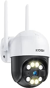 ZOSI C289 2K WiFi Security Camera Outdoor, 3MP Pan/Tilt CCTV Camera, Person Vehicle Detection, Color Night Vision, Auto Tracking, Light Siren Alarm, 2-Way Audio, Plug-in Power, SD Card & Cloud Storage