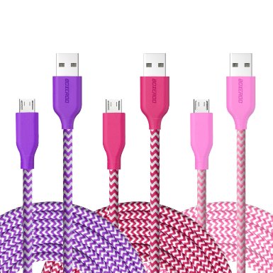 Micro Cords Boxeroo 3-Pack Premium Nylon Braided Cable High Speed 10ft Micro USB Cable Nylon Cord for Android Samsung HTC Sony HP and More Smartphones Tablets-Purple Rose Pink
