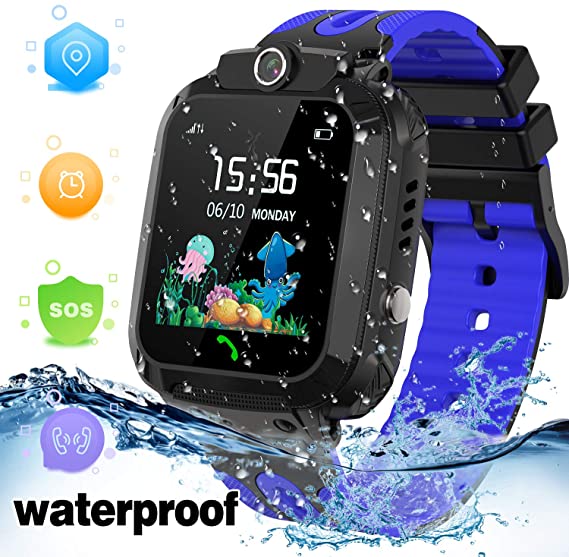Kids Smart Watch Waterproof with GPS Tracker Phone Smartwatch SOS Game Voice Chat 1.44'' Touch Screen for Boys Girls Birthday Gift (Blue)