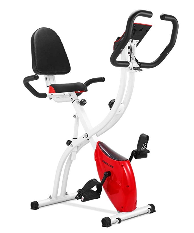 iDeer Life Magnetic Foldable Exercise Bike, Cardio Workout Indoor Cycling Folding X Bike with Hand Pulse Sensor, LCD Display, Large Backrest, Comfy Seat and Handles, Stationary Upright Recumbent Bike