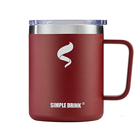 SIMPLE DRINK 12oz Stainless Steel Insulated Coffe Mug with Handle,Double Wall Vacuum Wine Tumbler with Clear Lid,Perfect for Cold Drinks & Hot Beverages,Home,Office & Outdoors