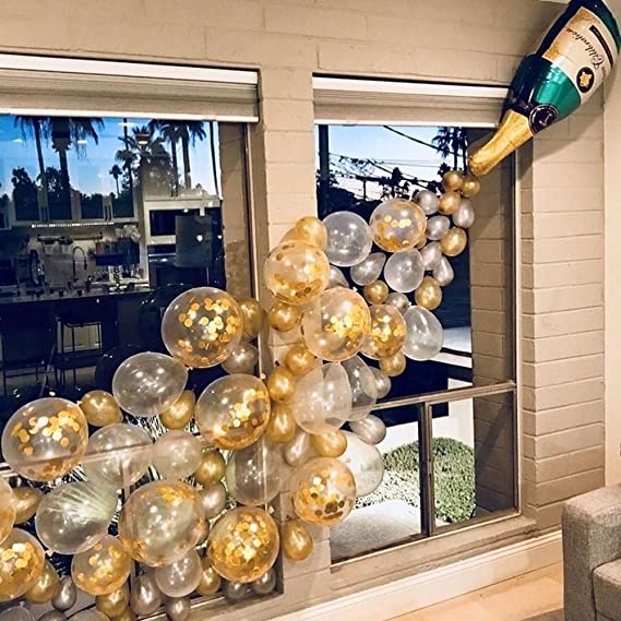 88 PCS Champagne Balloon Garland Arch Kit, Inculding 2Pcs 40inch Champagne Bottle Balloon, Pearl Gold Silver Balloons, Gold Confetti and Clear Balloons, Balloons for Birthday Party, Birthday Wedding Bridal Baby Shower Bachelorette Engagement Anniversary Baptism Party Balloons Decorations, Globos Para Fiestas, Birthday Party Supplies for Boy or Girl.