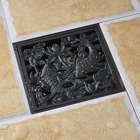 Rozinsanitary Rubbed Bronze Finish Square Floor Drain Art Carved Shower Ground Drainer