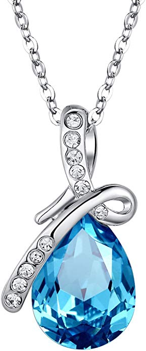Arco Iris Jewelry Eternal Love Teardrop Austrian Crystal Pendant Necklace - Ocean Blue