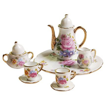 8pcs Dining Ware Porcelain Tea Set Dish Cup Plate 1/6 Dollhouse Miniature -Pink Rose
