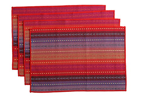 WOOD MEETS COLOR Cotton Table Placemats Woven Braided Ribbed Washable Table Mats Set of 4, 12" x 18" (Red)