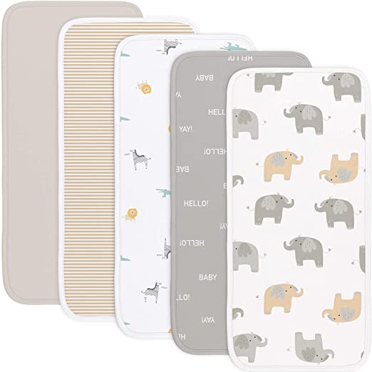 Babebay Burp Cloths for Baby Boys and Girls - Animal Design - 5 Pack 100% Combed Cotton Baby Burp Set, Extra Absorbent & Soft Burping Cloth, Baby Spit Up Cloth, Burp Cloths for Newborn