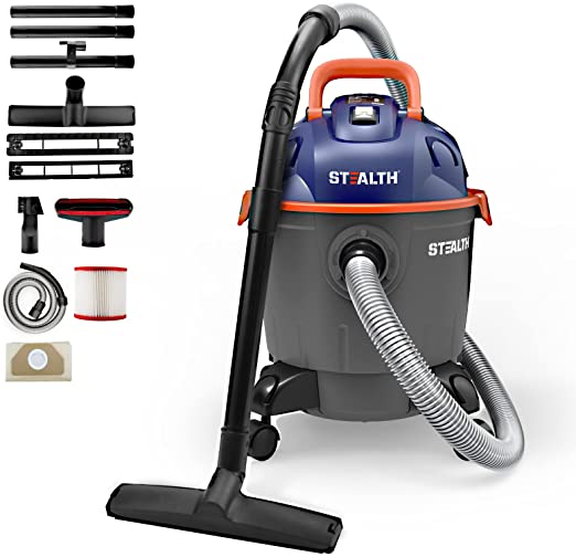 Stealth 5 Gallon Wet Dry Vacuum, Powerful 5.5 Peak HP Motor, 3 in 1 Multifunctional Portable Shop Vacuum with Blower, Ideal for Home, Garage, Basement, Jobsite, EMV051, Dark Gray