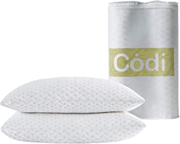 Codi Adjustable Shredded Gel Memory Foam Pillow Set of 2| Queen Size - 18x28.5| Certipur-US Certified Bamboo Pillow| Memory Foam Pillows for Sleeping - Stomach Side Back Sleeper| Queen- 2 Pack (White)