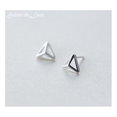 Helen de Lete Simple Pattern Minimalist Simplified 3D Triangle Sterling Silver Stud Earrings