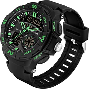 Men's Watches Digital Sport Military Watch 50 m Waterproof Two Time Zones Analogue Digital Watch LED Digital Watches Alarm Clock Date Sports Watch with Stopwatch