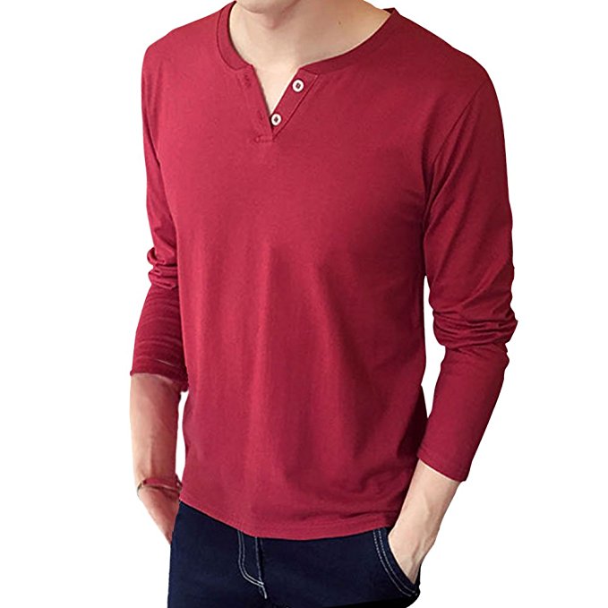 Gracefulvara Men Fashion Casual Tee,Slim Fit V-neck Long Sleeve Tops T-shirt
