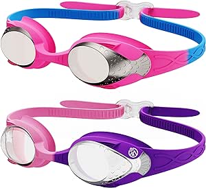 OutdoorMaster Kids Swim Goggles 2 Pack - Quick Adjustable Strap Swimming Goggles for Kids Silver Pink