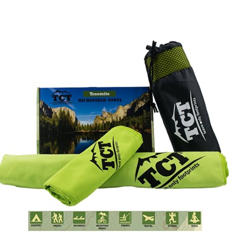 Microfiber Travel Towel Set By The Camping Trail. It's a quick drying outdoor towel that is super absorbent, anti bacterial and lightweight. Comes with a stuff sack and lifetime warranty.
