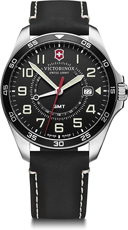 Victorinox FieldForce GMT Swiss-Made Men's Watch in Black with Leather Strap 241895