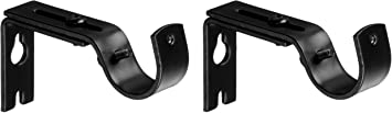 AmazonBasics Adjustable Curtain Rod Wall Bracket Hooks, Set of 2, Black