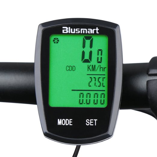 Blusmart Bike Computer With Waterproof Touch Mode 22 Functions Large Screen Display with Green Backlight Wired LCD Smart Odometer Bicycle Speedometer