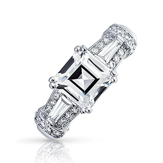 Bling Jewelry Sterling Silver Asscher CZ Baguette Engagement Ring