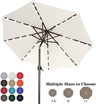 ABCCANOPY 11FT Patio Umbrella Ourdoor Solar Umbrella LED Umbrellas with 32LED Lights, Tilt and Crank Table Umbrellas for Garden, Deck, Backyard and Pool,12 Colors, (Beige)