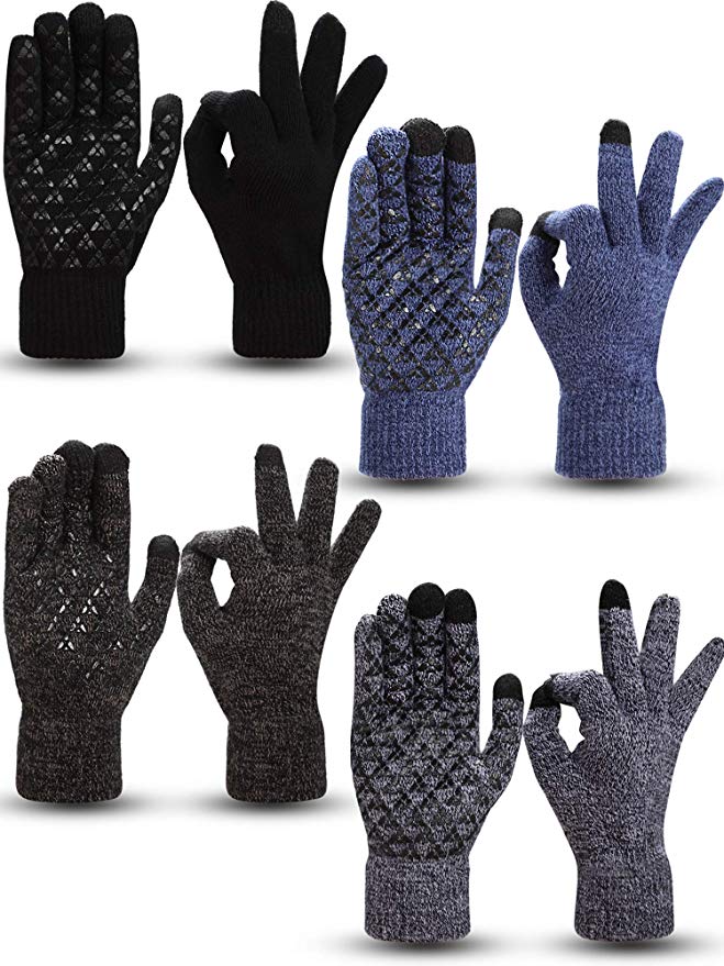 4 Pairs Winter Knit Touchscreen Gloves Warm Texting Gloves Elastic Anti-slip Gloves for Adults