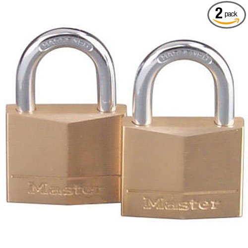 Master Lock 140T Solid Brass Keyed Alike Padlock with 1-9/16-inch Wide Body and 7/8-inch Shackle, 2-Pack