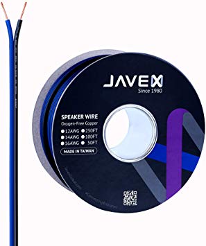 JAVEX Speaker Wire 16-Gauge AWG [Oxygen-Free Copper 99.9%] Cable for Hi-Fi Systems, Amplifiers, AV receivers and Car Audio Systems, Blue/Black, 50FT