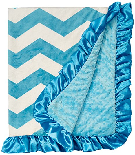 Boy or Girl Unisex Aqua Chevron Print Minky Baby Blanket