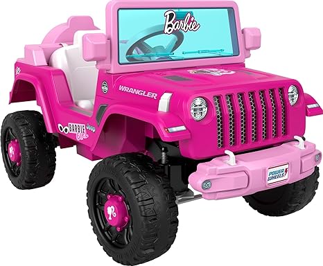 Power Wheels Barbie Jeep Wrangler Toddler Ride-On Toy with Driving Sounds, Multi-Terrain Traction, Seats 1, Ages 2  Years, Large, Multicolor